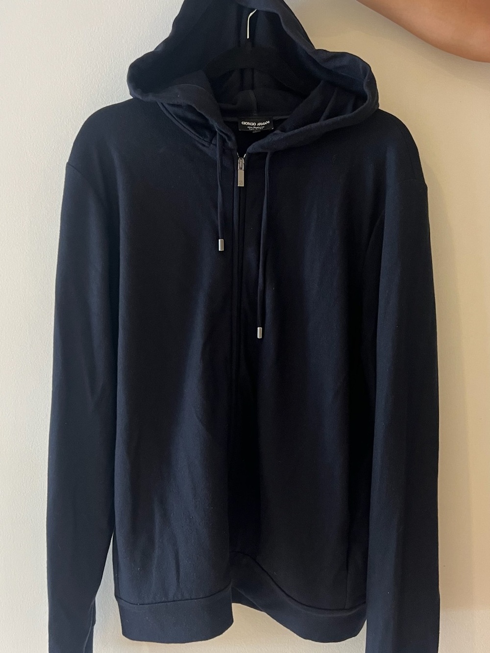Giorgio Armani Dark Navy Full-Zip Hooded Sweater cashmere